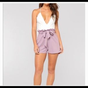 Fashion Nova - White and Lilac Backless Romper